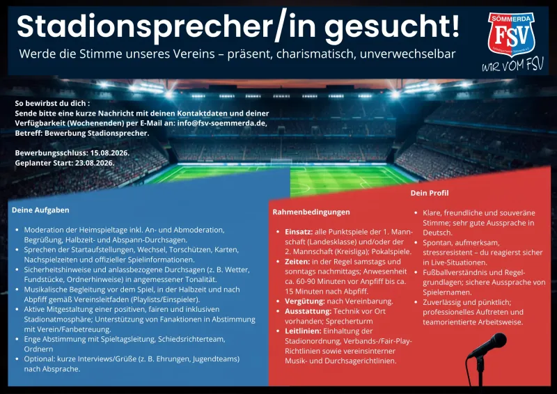 Stadionsprecher gesucht