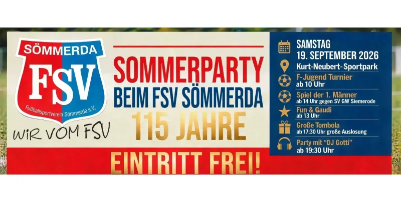 115 Jahre FSV Sömmerda - Sommerparty am 19.09.2026